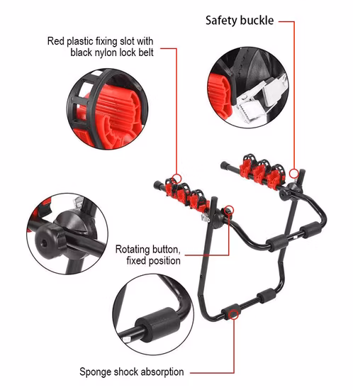 Rack de suporte de bicicleta para ciclo de carro de 3 bicicletas montado na parte traseira universal